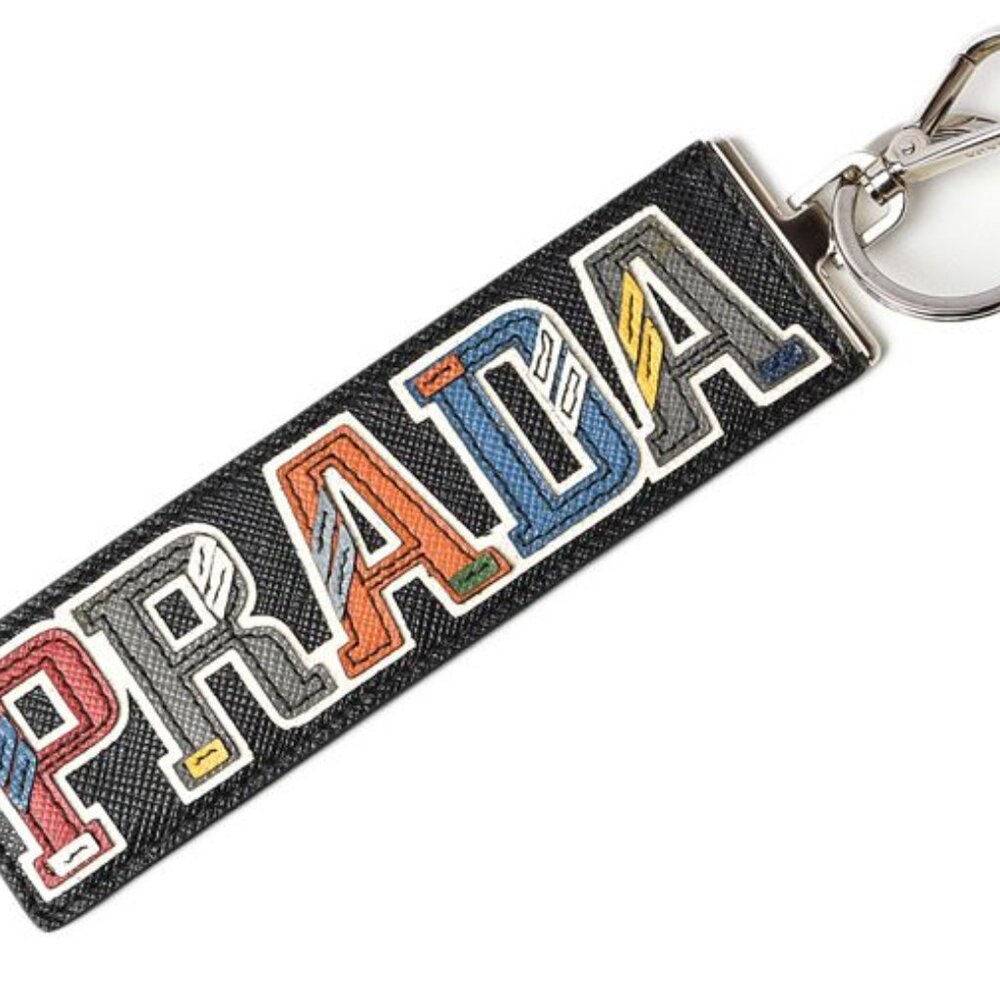 Prada Key Ring Key Holder Logo Patchwork Black Mu… - image 1